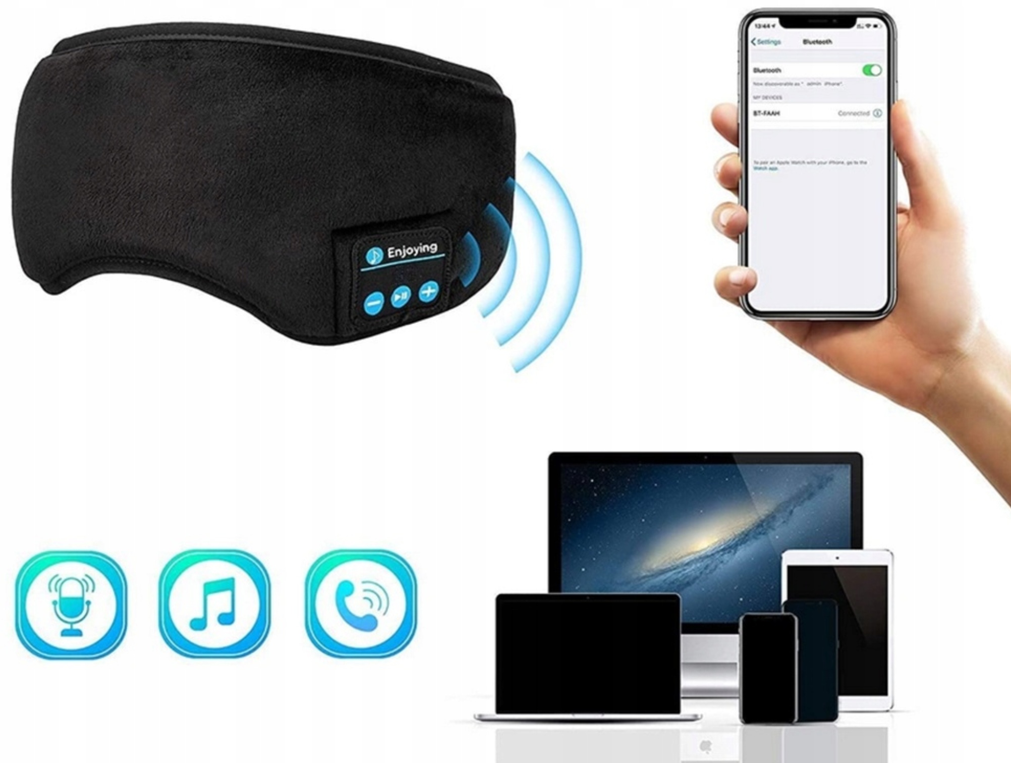 OPASKANAOCZYDOSPANIABLUETOOTHSLUCHAWKIMASKABARDZOWYGODNAMIEKKAv2Kolorczarny belsilt Akių kaukė miegui su Bluetooth ausinėmis šviesą blokuojanti reguliuojama kelionėms su ausų kištukais mėlyna dienos poilsiui