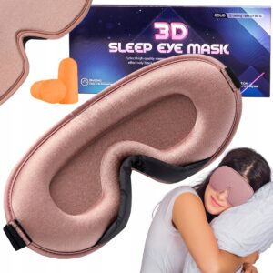 Akių kaukė miegui, 3D, šviesą blokuojanti, reguliuojama, kelionėms, su ausų kištukais, smėlinė