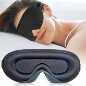 Akių kaukė miegui, 3D, šviesą blokuojanti, reguliuojama, kelionėms, juoda, minkštam prigludimui