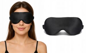 Satininė akių kaukė miegui 3D šviesą blokuojanti reguliuojama kelionėms juoda patogiam miegui