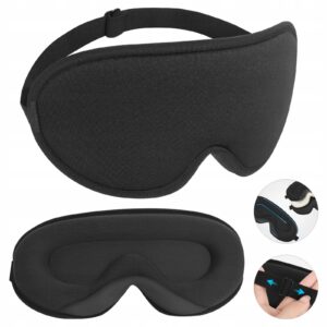 Akių kaukė miegui, 3D, šviesą blokuojanti, reguliuojama, kelionėms, su atminties putomis, patogiam miegui