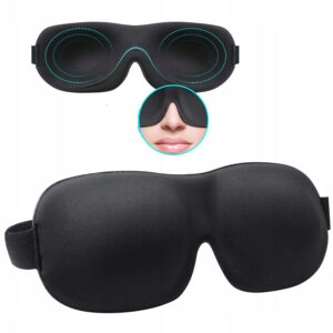 Akių kaukė miegui, 3D, reguliuojama, kelionėms, juoda