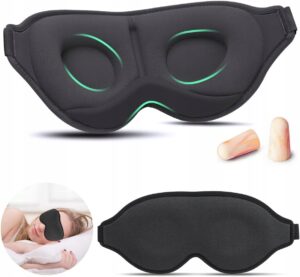 Akių kaukė miegui, 3D, šviesą blokuojanti, reguliuojama, kelionėms, su atminties putomis, su ausų kištukais, raudona, patogiam miegui
