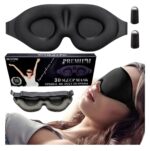 Akių kaukė miegui 3D šviesą blokuojanti kelionėms su ausų kištukais juoda
