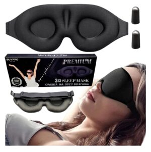 Akių kaukė miegui 3D šviesą blokuojanti kelionėms su ausų kištukais juoda