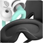 Opaskanaoczy3DzaciemniajacaZatyczkidouszusilikonowewielorazowe belsilt Akių kaukė miegui 3D šviesą blokuojanti reguliuojama kelionėms su ausų kištukais su dėklu juoda