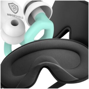 Akių kaukė miegui, 3D, šviesą blokuojanti, reguliuojama, kelionėms, su ausų kištukais, su dėklu, juoda