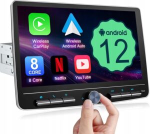 1-DIN automobilio multimedijos sistema su „CarPlay“ ir „Android Auto“, 10 colių, QLED