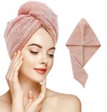 Mikropluošto rankšluostis turbanas plaukams rožinis su sagute
