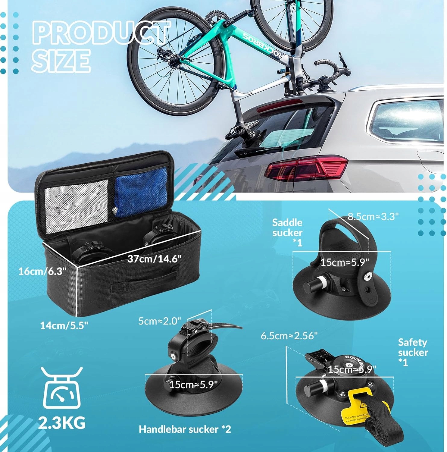 ROCKBROSBagaznikRowerowynaDachSamochoduzRecznymiPrzyssawkamiModel50210015001 belsilt