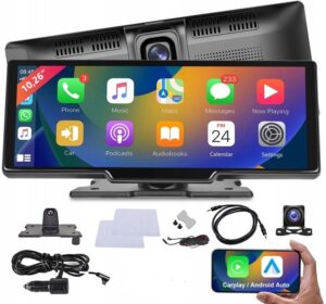 Belaidis automobilio ekranas su „CarPlay“ ir „Android Auto“, 10 colių, su DVR registratoriumi