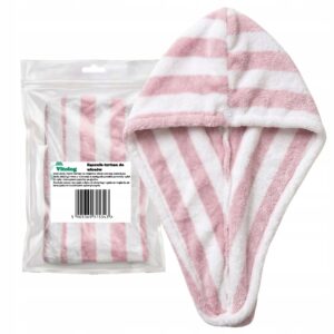 Mikropluošto rankšluostis turbanas plaukams Vitolog baltas ir rožinis su sagute 62 x 21 cm
