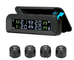 Belaidė TPMS sistema automobiliui su LCD ekranu, saulės ir USB įkrovimu
