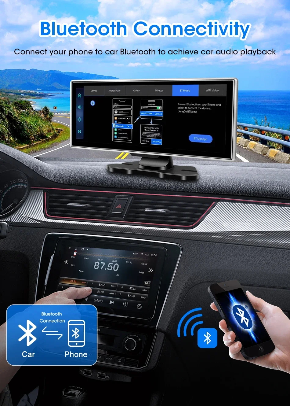 Uniwersalnyekran1126MultimedialneradiosamochodoweCarplayAndroidAutoMarkaEunavi belsilt