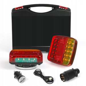 Belaidis galinių LED žibintų komplektas priekabai, 12–24 V, 7 kontaktų, IP65, 5 funkcijų, 2000 mAh