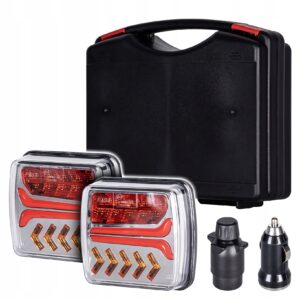 Belaidės magnetinės galinės LED lempos priekabai, L2321-WL, 12–24 V, 4 funkcijų, su lagaminu, iki 30 m
