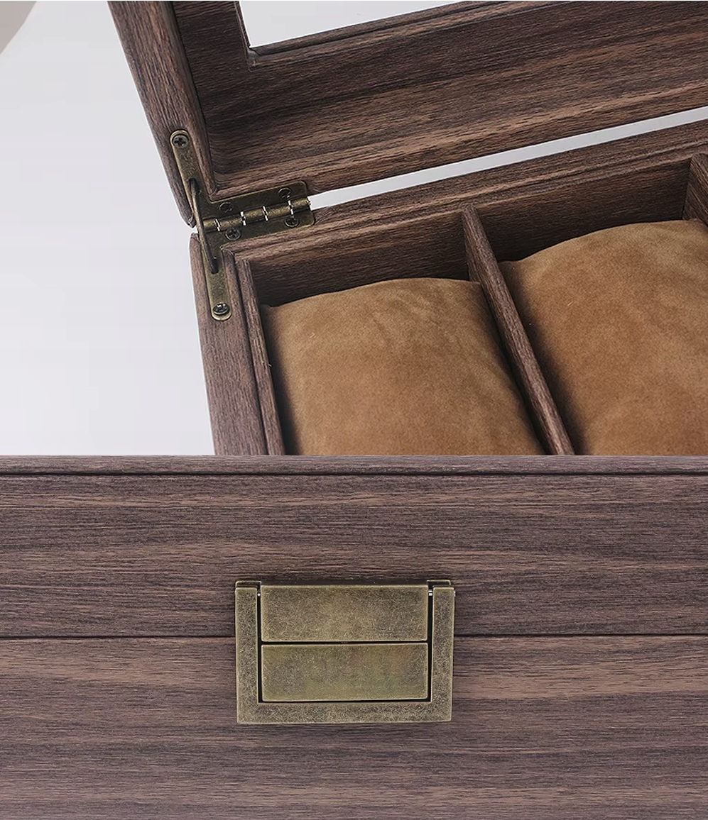 Aksominė laikrodžių dėžutė 12 laikrodžiams su stikliniu dangteliu su užraktu su vieta papuošalams ruda 39 x 22 x 85 cm belsilt Aksominė laikrodžių dėžutė 12 laikrodžiams su stikliniu dangteliu su užraktu su vieta papuošalams ruda 39 x 22 x 85 cm