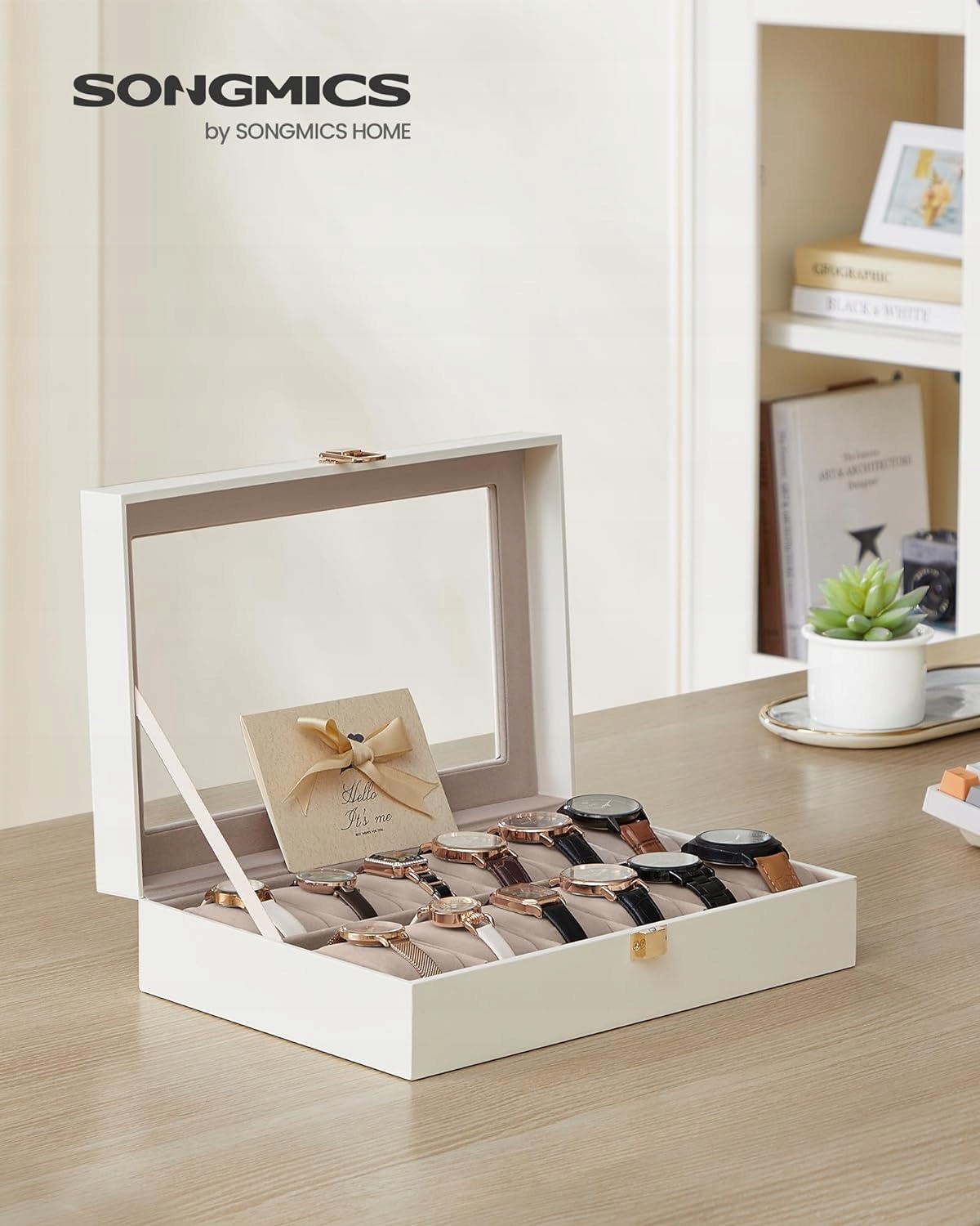 Aksominė laikrodžių dėžutė 12 laikrodžiams su stikliniu dangteliu su vieta papuošalams balta 91 x 45 cm belsilt Aksominė laikrodžių dėžutė 12 laikrodžiams su stikliniu dangteliu su vieta papuošalams balta 91 x 45 cm