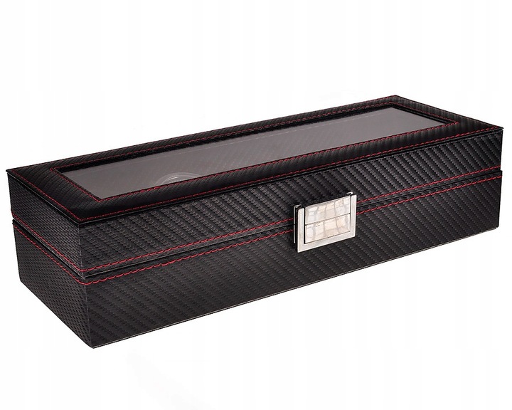 Anglies pluošto rašto laikrodžių dėžutė 6 laikrodžiams su stikliniu dangteliu su vieta papuošalams juoda 33x12x8cm belsilt Anglies pluošto rašto laikrodžių dėžutė 6 laikrodžiams su stikliniu dangteliu su vieta papuošalams juoda 33x12x8cm