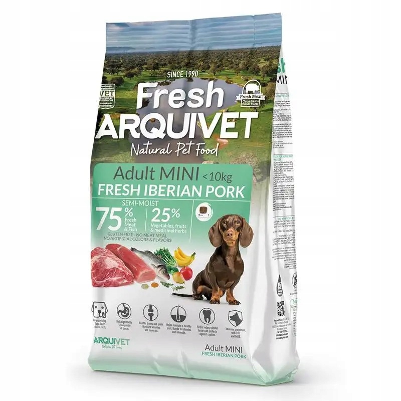 Arquivet Fresh Mini pusiau drėgnas maistas mažų veislių šunims su kiauliena ir žuvimi, 2 x 1 kg