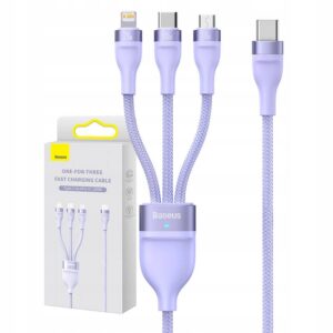 Baseus 3 viename USB-A kabelis su USB-C, Micro USB ir Lightning jungtimis, 100 W, 1,5 m