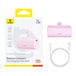 Baseus greitas išorinė baterija 5000mAh 20 W Išorinė baterija Lightning USB C+ USB C kabelis  Rožinis