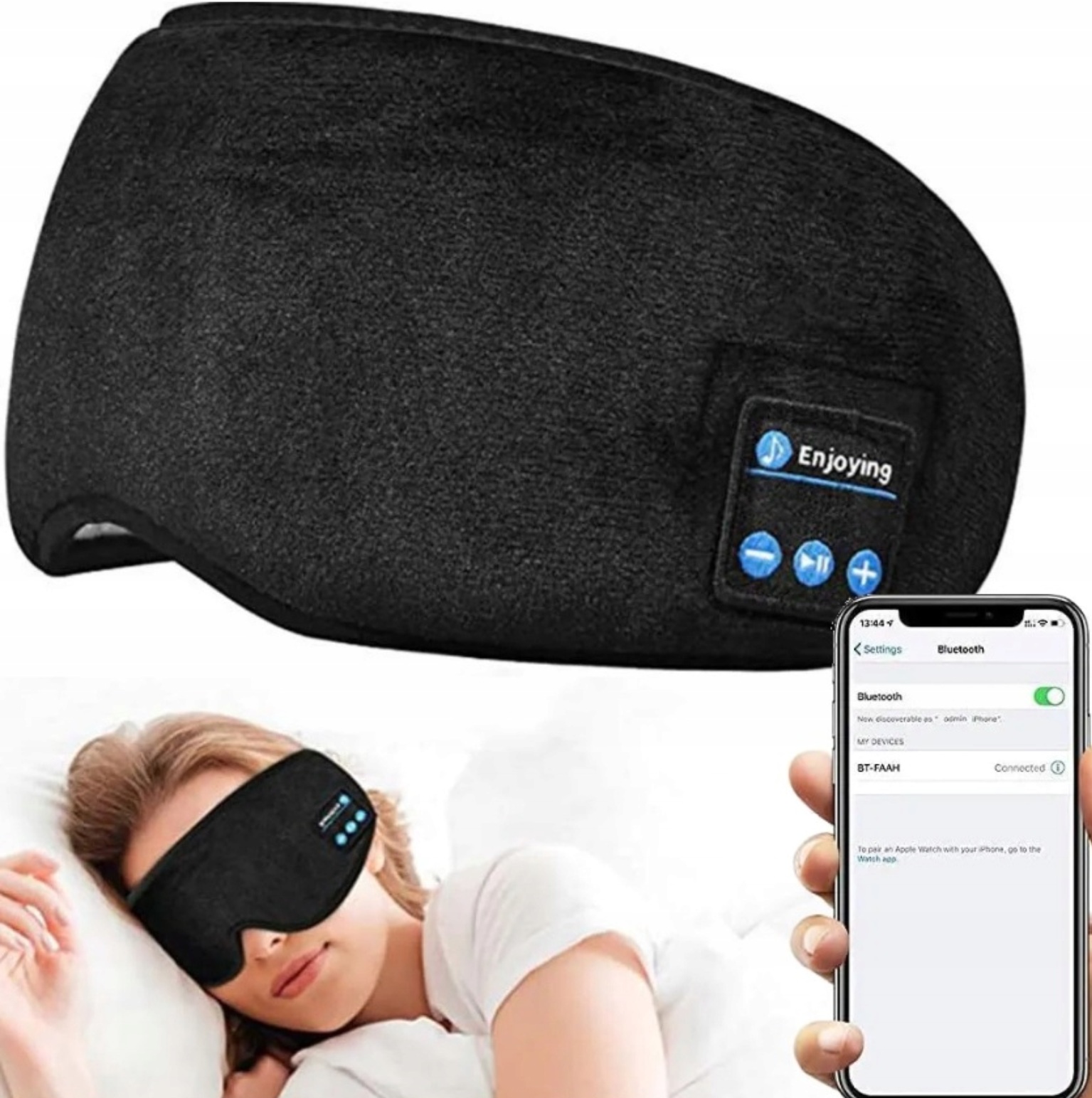 belsiimage2297784 belsilt Akių kaukė miegui su Bluetooth ausinėmis šviesą blokuojanti reguliuojama kelionėms su ausų kištukais mėlyna dienos poilsiui