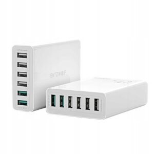 BlitzWolf BW S15 tinklo įkroviklis 6 prievadų USB 60 W Quick Charge 30 balta