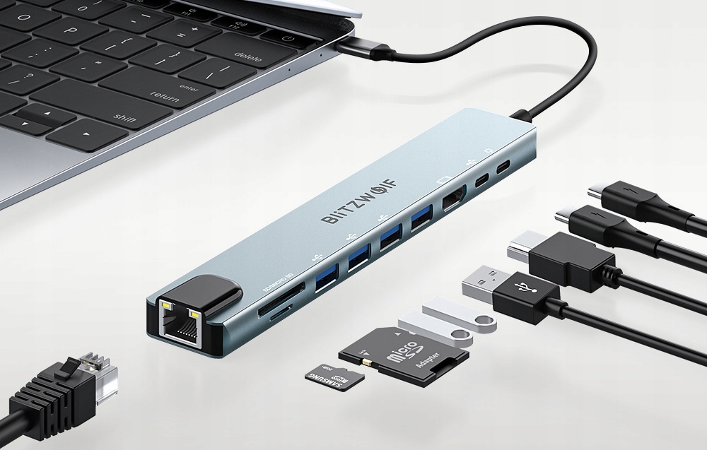 BlitzWolf Įkrovimo stotelė šakotuvas adapteris 10w1 USBC PD 100 W 4x USB Sd Rj45 belsilt BlitzWolf Įkrovimo stotelė šakotuvas adapteris 10w1 USB C PD 100 W 4x USB Sd Rj45