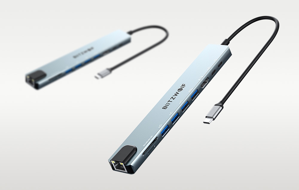 BlitzWolf Įkrovimo stotelė šakotuvas adapteris 10w1 USBC PD 100 W 4x USB Sd Rj45 belsilt BlitzWolf Įkrovimo stotelė šakotuvas adapteris 10w1 USB C PD 100 W 4x USB Sd Rj45