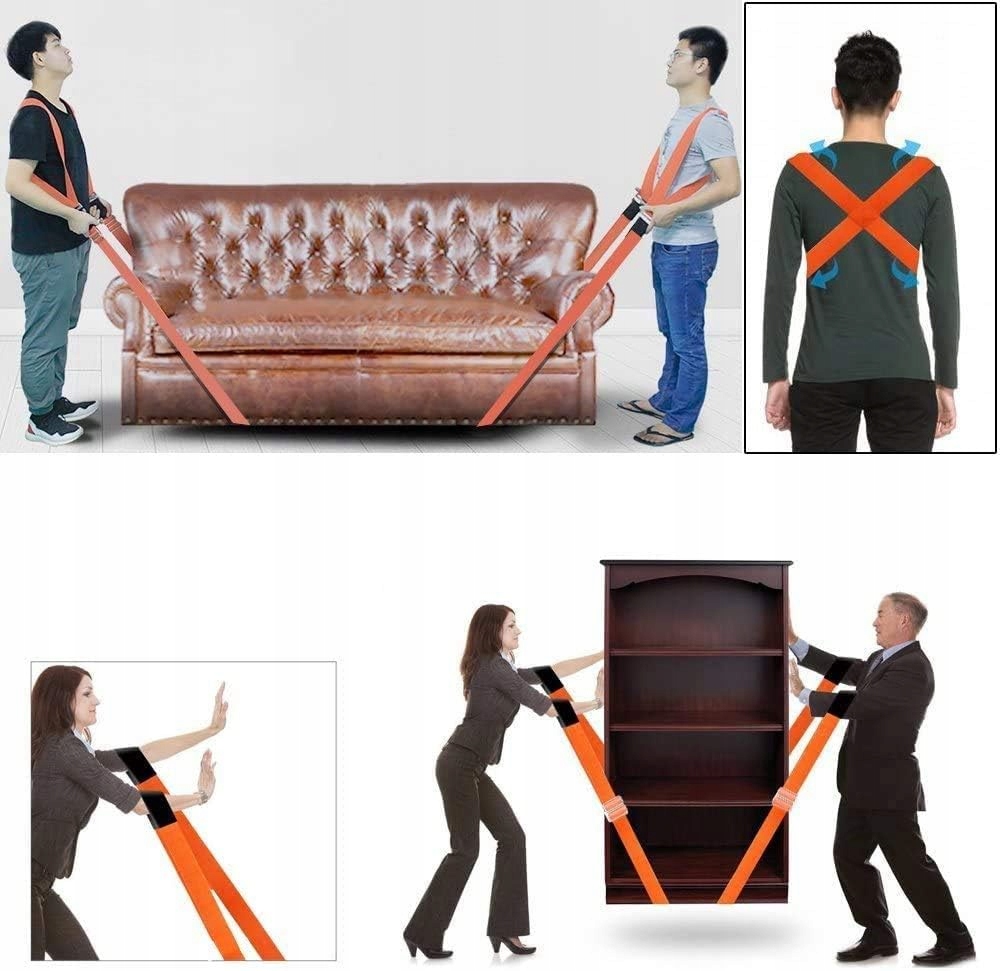 Ergonominė baldų nešimo sistema dviem žmonėms su reguliuojamais diržais belsilt Ergonominė baldų nešimo sistema dviem žmonėms su reguliuojamais diržais