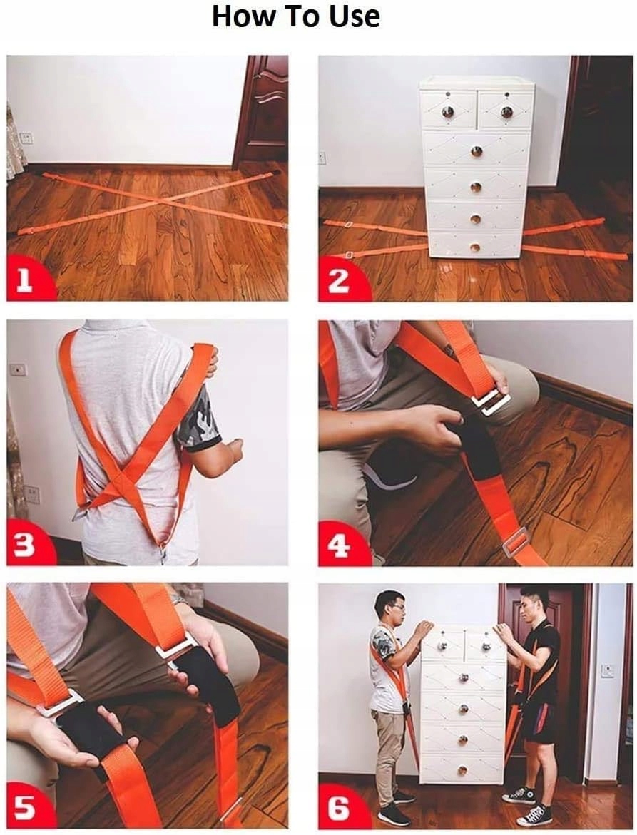 Ergonominė baldų nešimo sistema dviem žmonėms su reguliuojamais diržais belsilt Ergonominė baldų nešimo sistema dviem žmonėms su reguliuojamais diržais