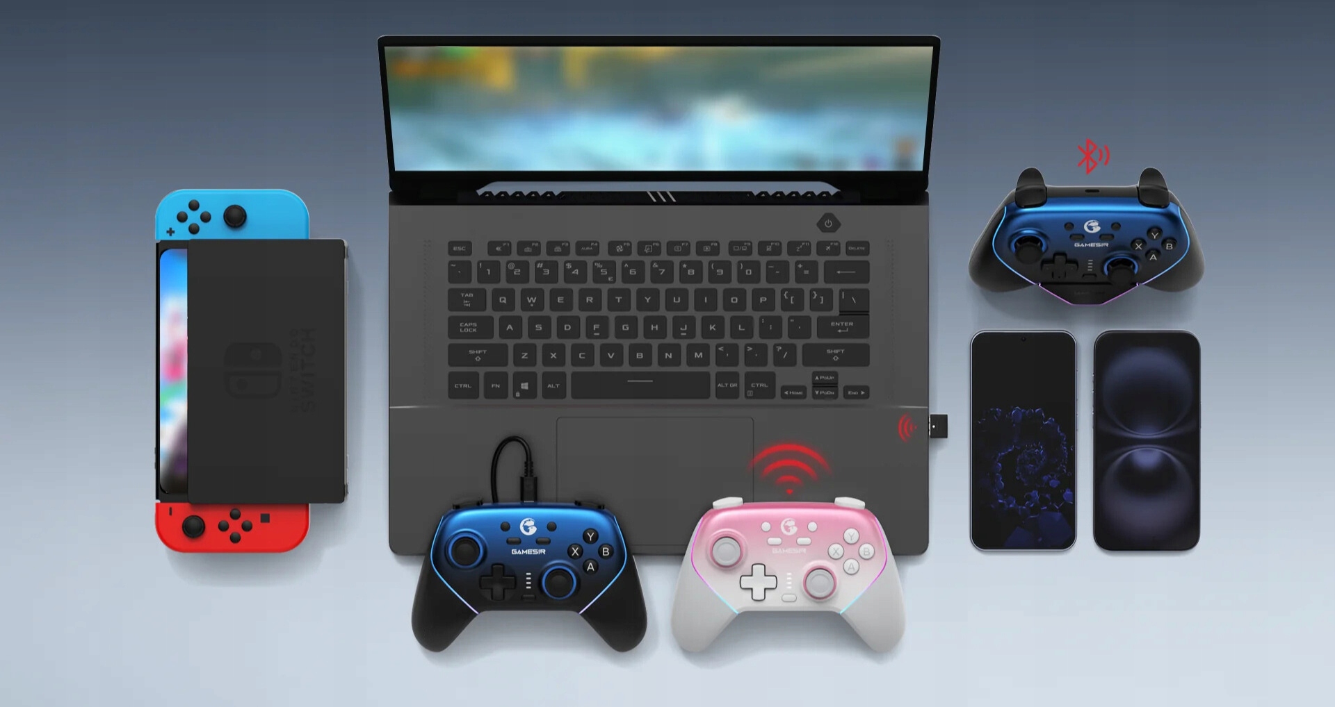 Gamepad valdiklis skirta žaidimų Gamesir Super Nova rožinis PC / iOS / Switch BT USB