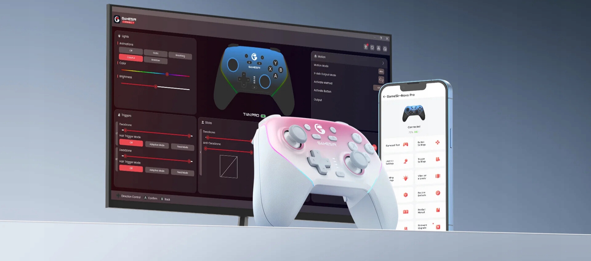 Gamepad valdiklis skirta žaidimų Gamesir Super Nova rožinis PC / iOS / Switch BT USB