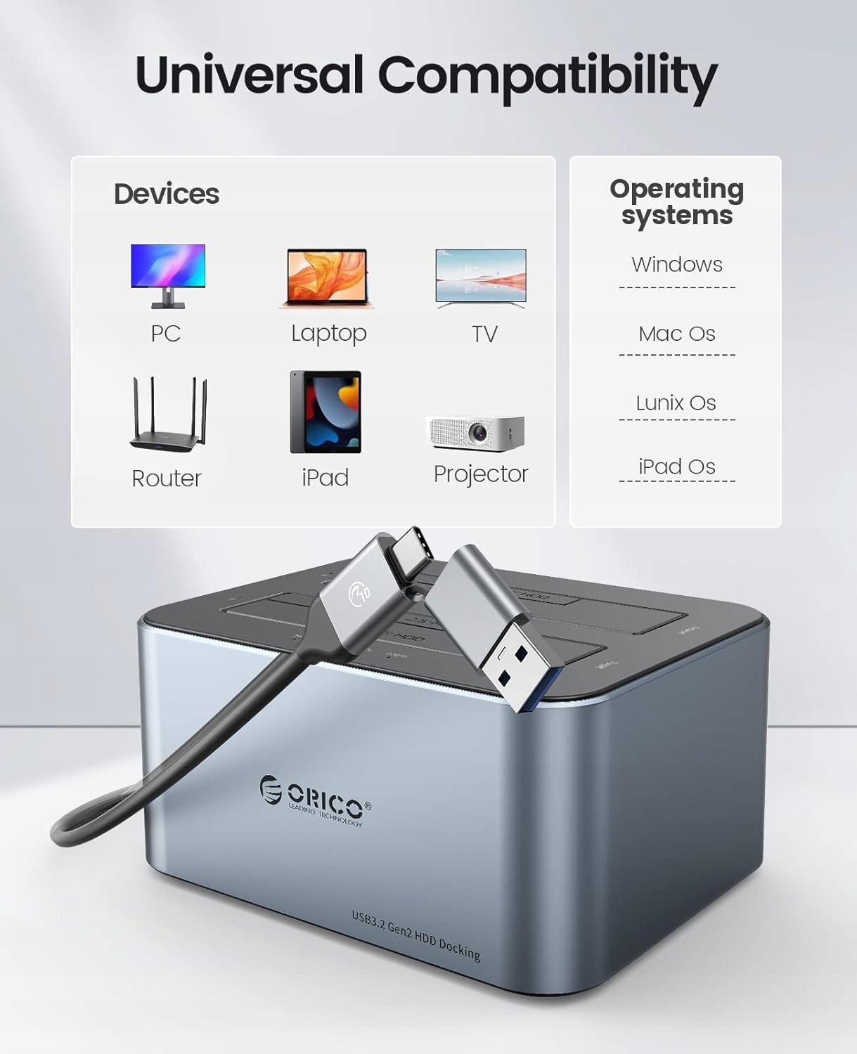 Įkrovimo stotelė ant 2 diskai 25 35 Sata HDD SSD 44TB Orico belsilt Įkrovimo stotelė ant 2 diskai 25 35 Sata HDD SSD 44TB Orico