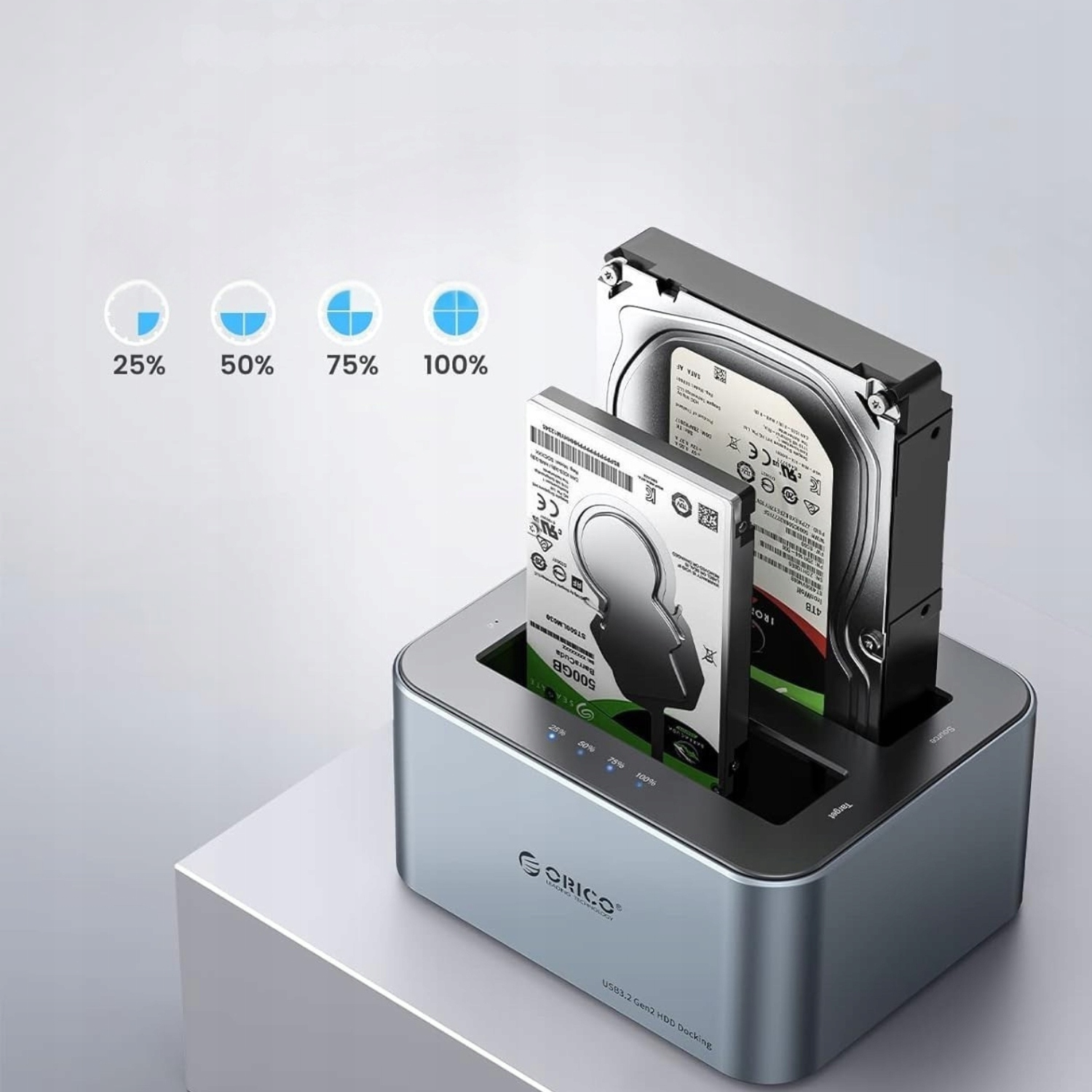 Įkrovimo stotelė ant 2 diskai 25 35 Sata HDD SSD 44TB Orico belsilt Įkrovimo stotelė ant 2 diskai 25 35 Sata HDD SSD 44TB Orico
