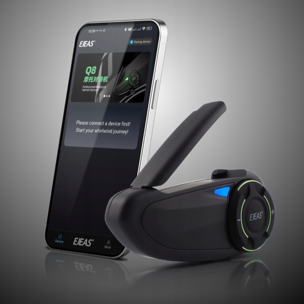 Interkomas motociklo Ejeas Q8 USBC Bluetooth programėlė Radio FM belsilt Interkomas motociklo Ejeas Q8 USB C Bluetooth programėlė Radio FM