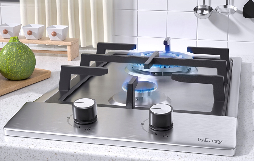 IsEasy plokštė dujinė skirta įmontavimo 2 degikliai 3300 W / 1000 W Nerūdijantis plienas