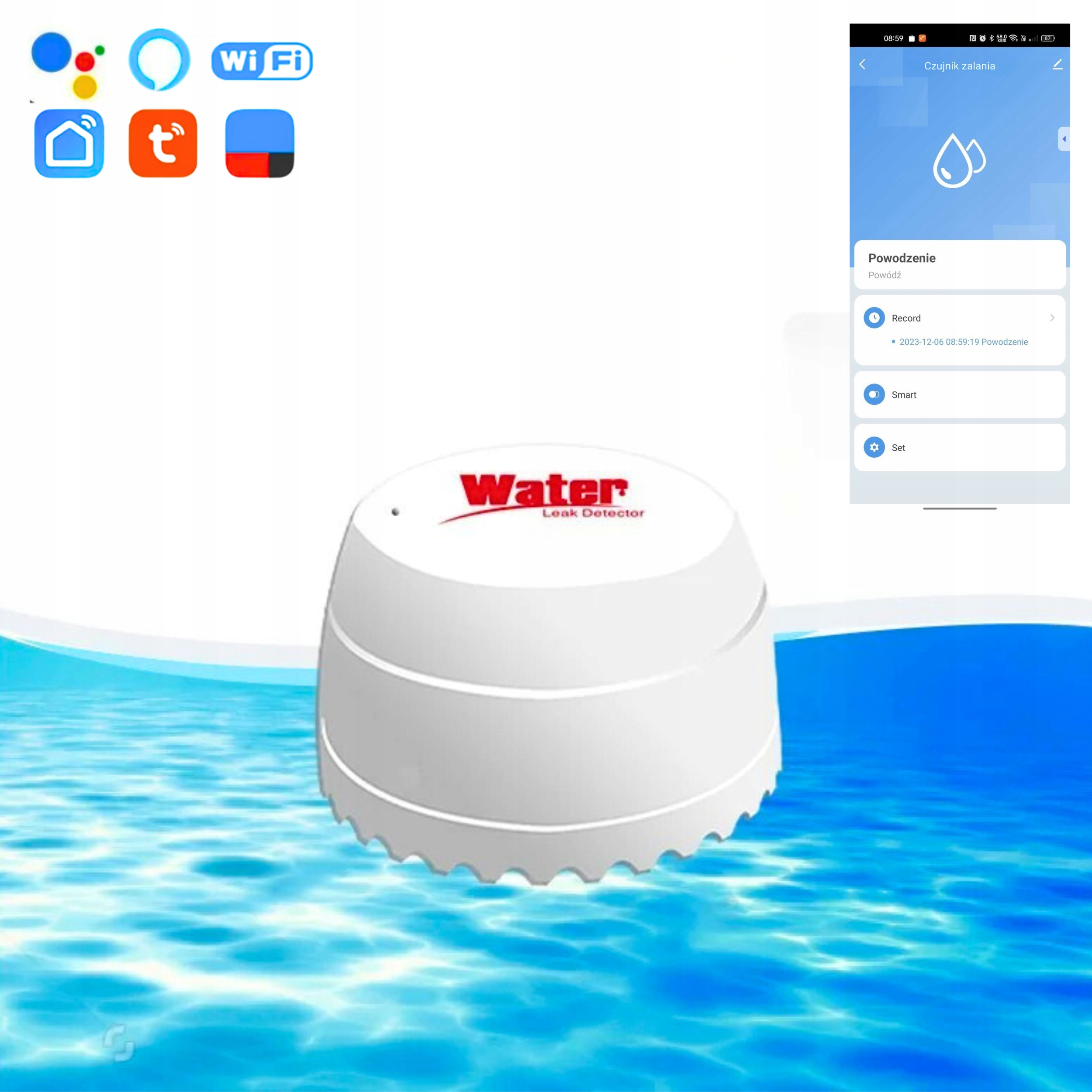 Išmanusis vandens nuotėkio jutiklis WiFi Tuya Smart Life IP65 belsilt Išmanusis vandens nuotėkio jutiklis Wi Fi Tuya Smart Life IP65