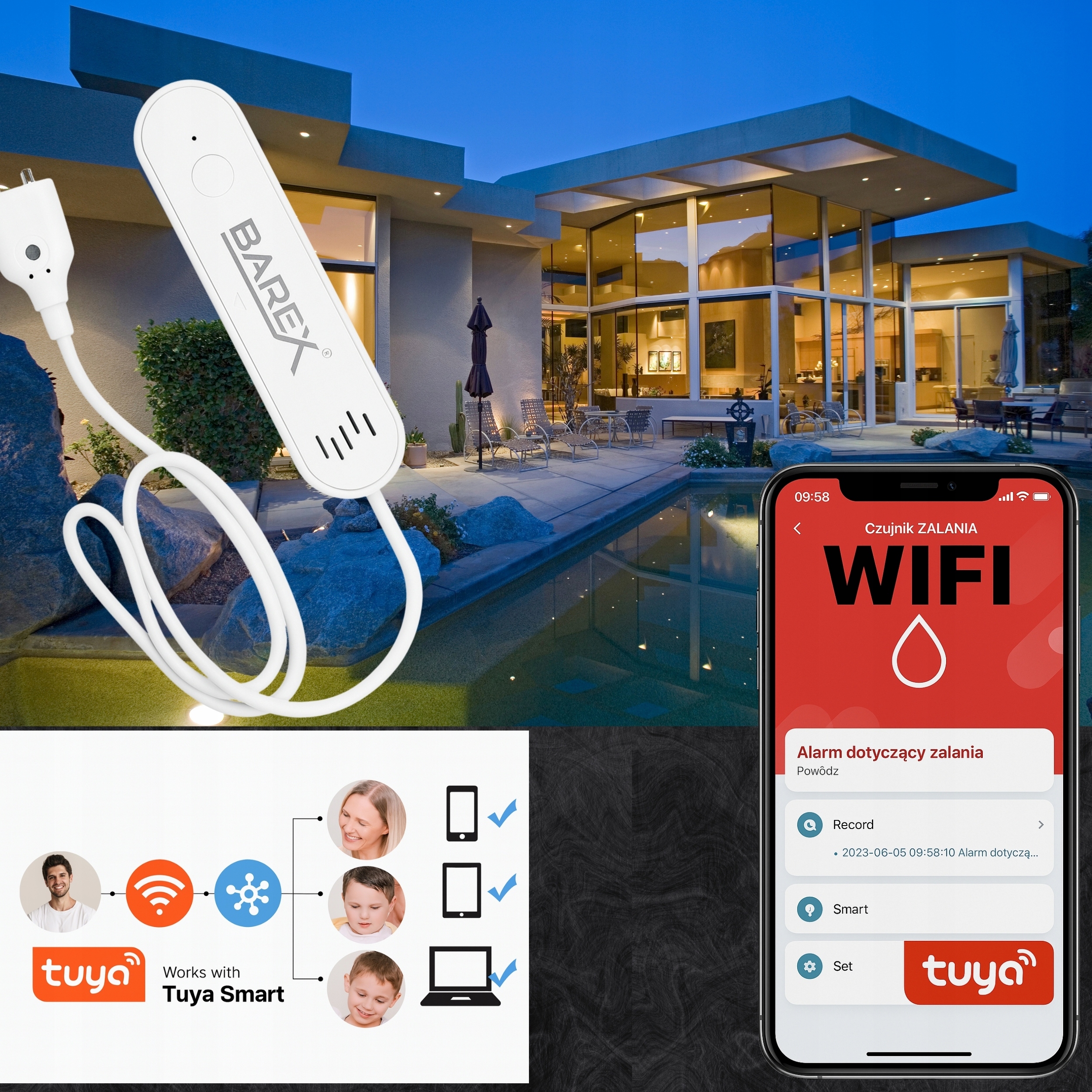 Išmanusis vandens nuotėkio jutiklis WiFi Tuya Smart Life su 80 dB garsiniu signalu belsilt Išmanusis vandens nuotėkio jutiklis Wi Fi Tuya Smart Life su 80 dB garsiniu signalu
