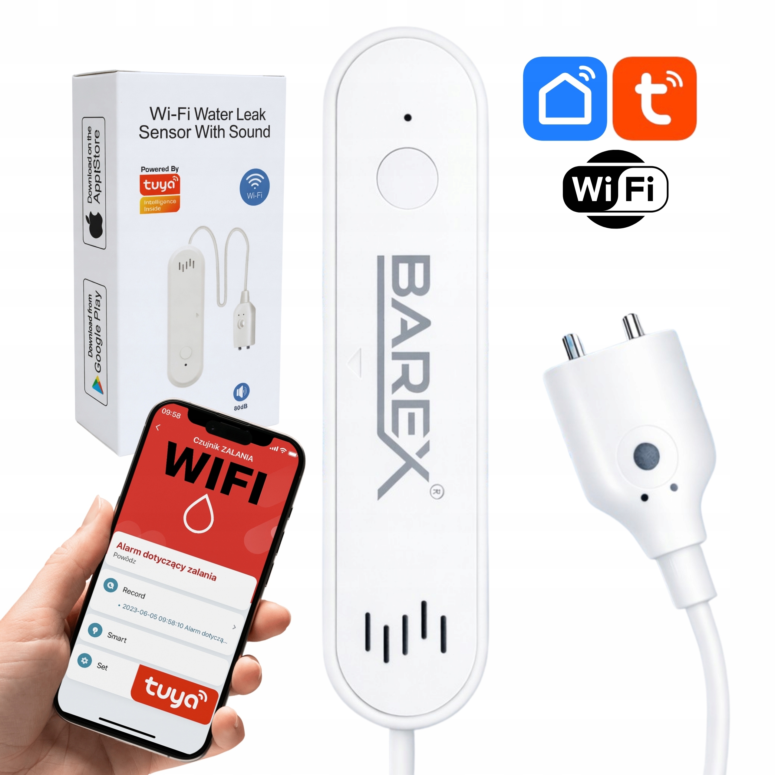 Išmanusis vandens nuotėkio jutiklis WiFi Tuya Smart Life su 80 dB garsiniu signalu virtuvės bei vonios apsaugai belsilt Išmanusis vandens nuotėkio jutiklis Wi Fi Tuya Smart Life su 80 dB garsiniu signalu virtuvės bei vonios apsaugai