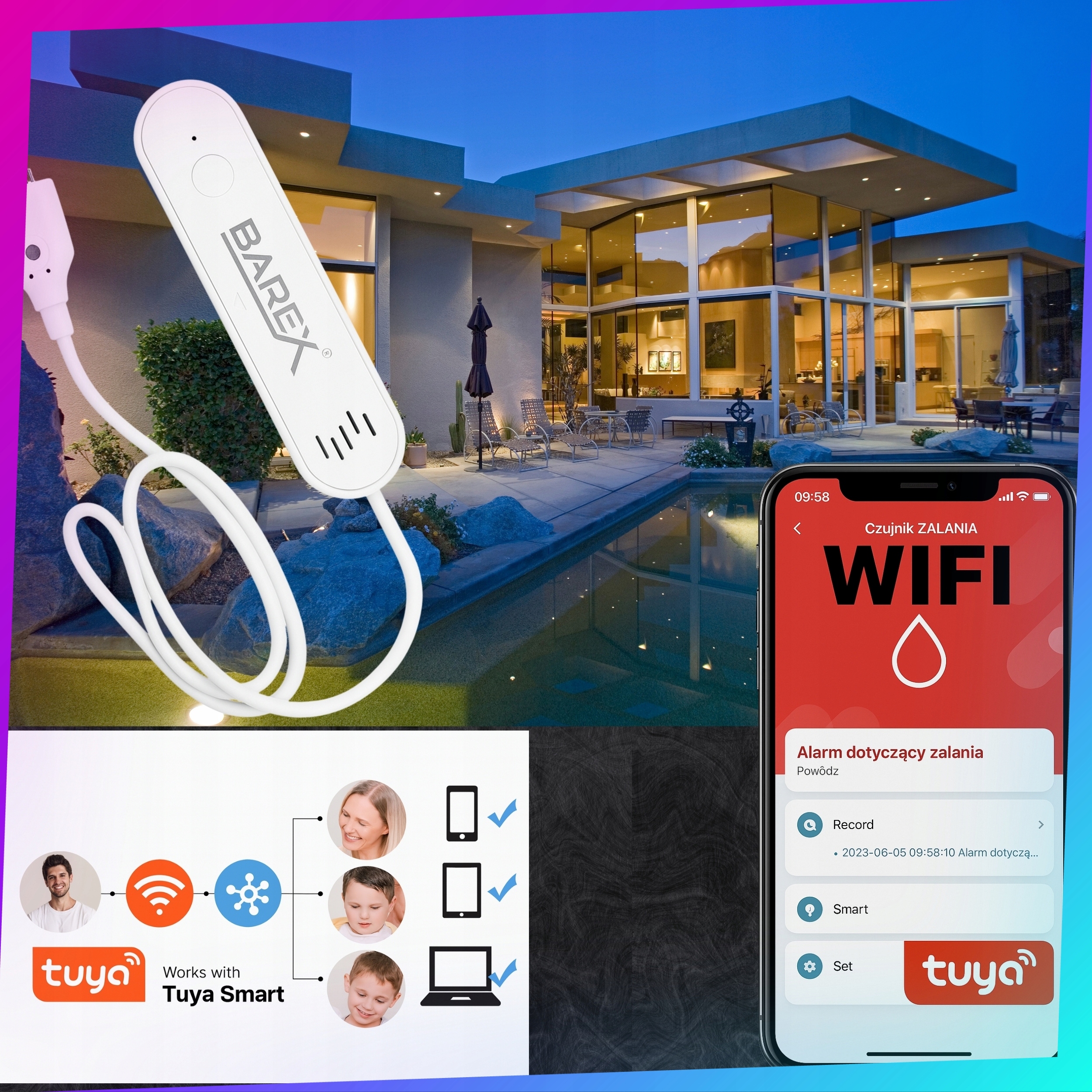 Išmanusis vandens nuotėkio jutiklis WiFi Tuya Smart Life su 80 dB garsiniu signalu virtuvės bei vonios apsaugai belsilt Išmanusis vandens nuotėkio jutiklis Wi Fi Tuya Smart Life su 80 dB garsiniu signalu virtuvės bei vonios apsaugai