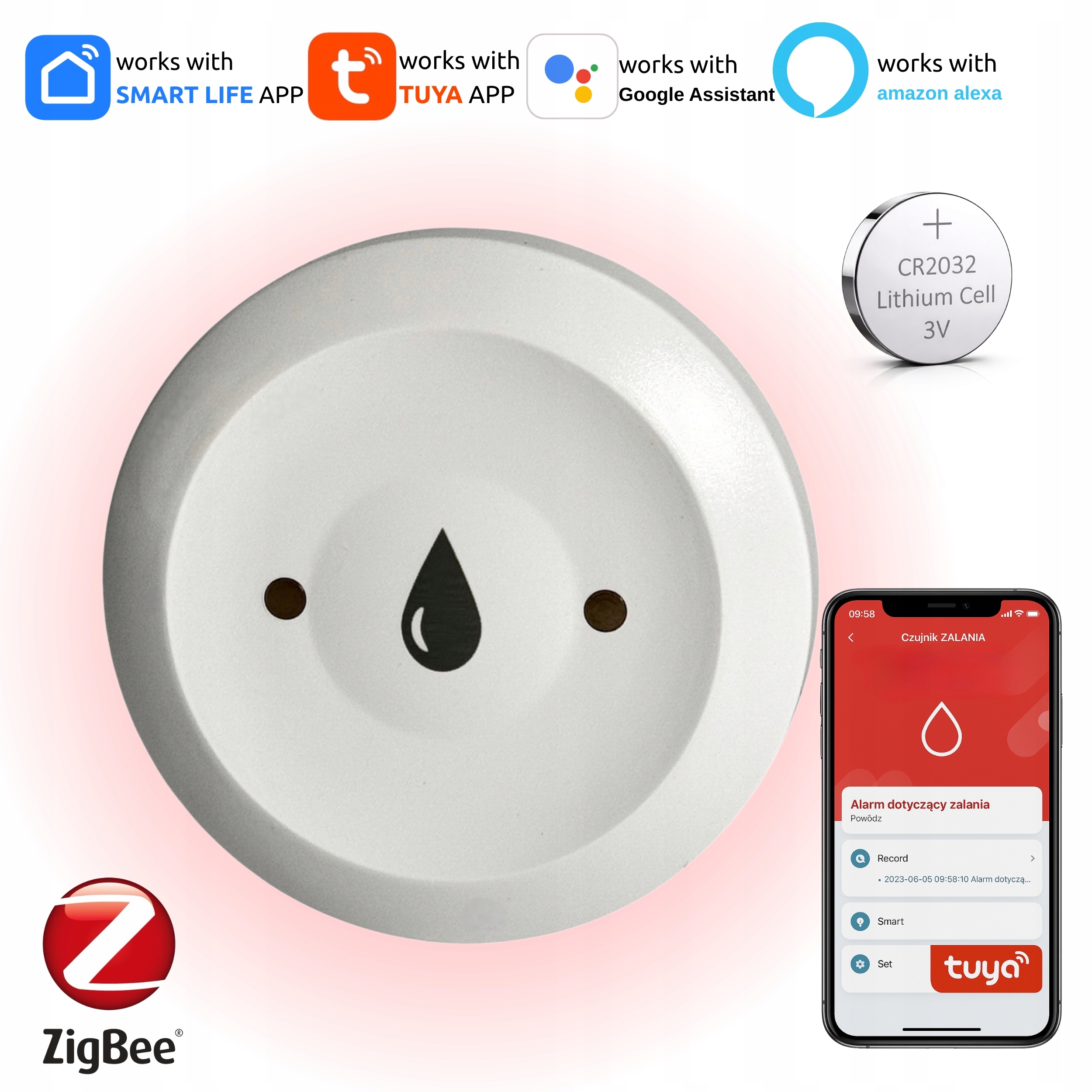 Išmanusis vandens nuotėkio jutiklis Zigbee 30 Tuya Smart Life reikalingas valdymo centras belsilt Išmanusis vandens nuotėkio jutiklis Zigbee 30 Tuya Smart Life reikalingas valdymo centras