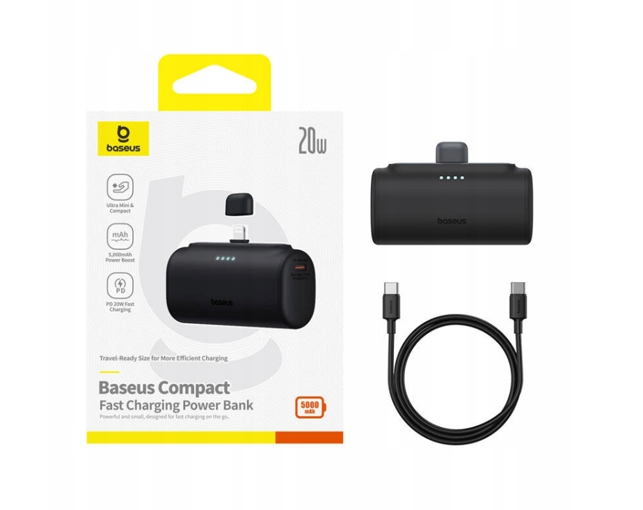 Išorinė baterija Baseus Compact 5000mAh 20 W Lightning juodas belsilt Išorinė baterija Baseus Compact 5000mAh 20 W Lightning juodas
