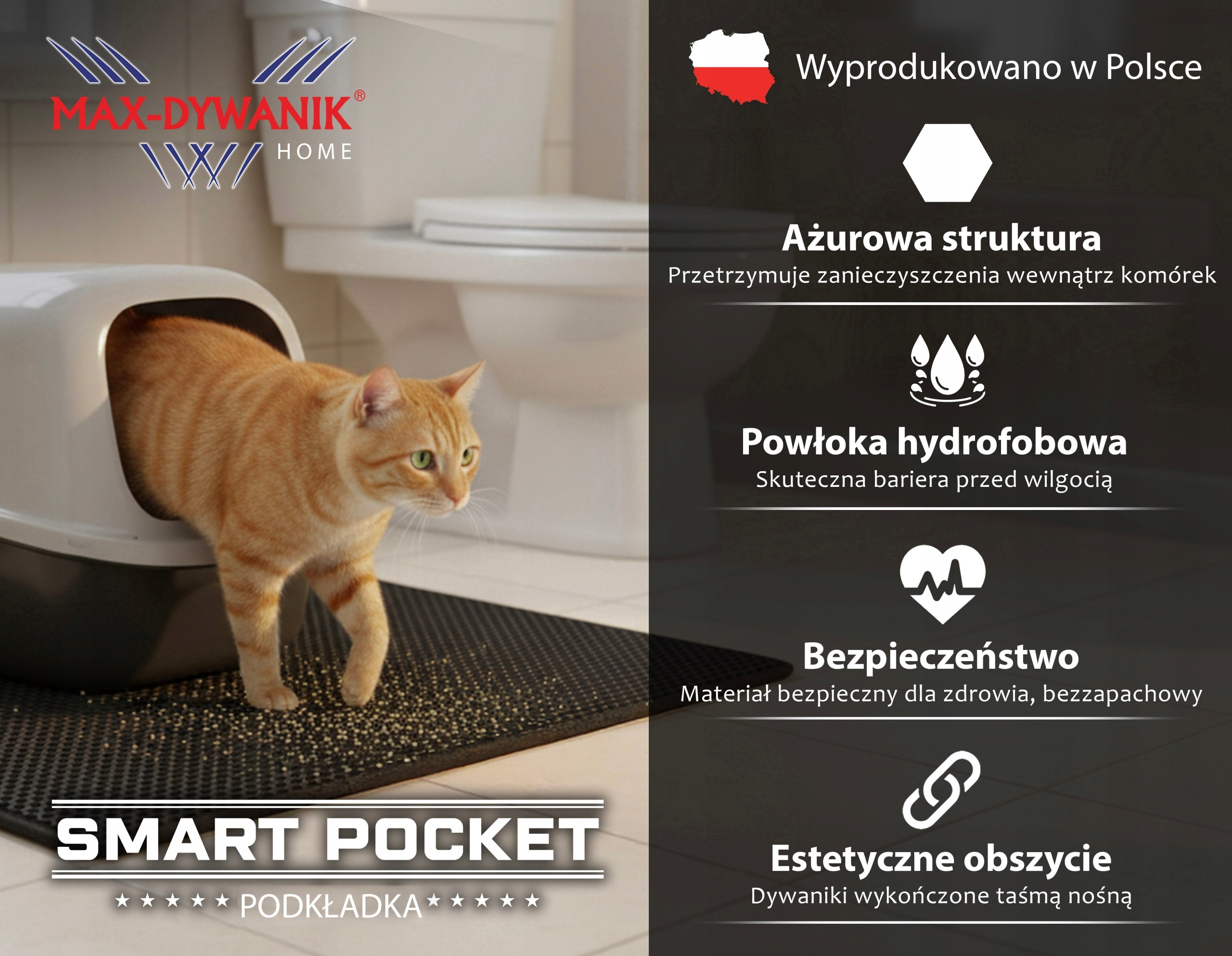 Kilimėlis prie kačių tualeto 45 × 78 cm, atsparus vandeniui ir iš EVA – SMART POCKET