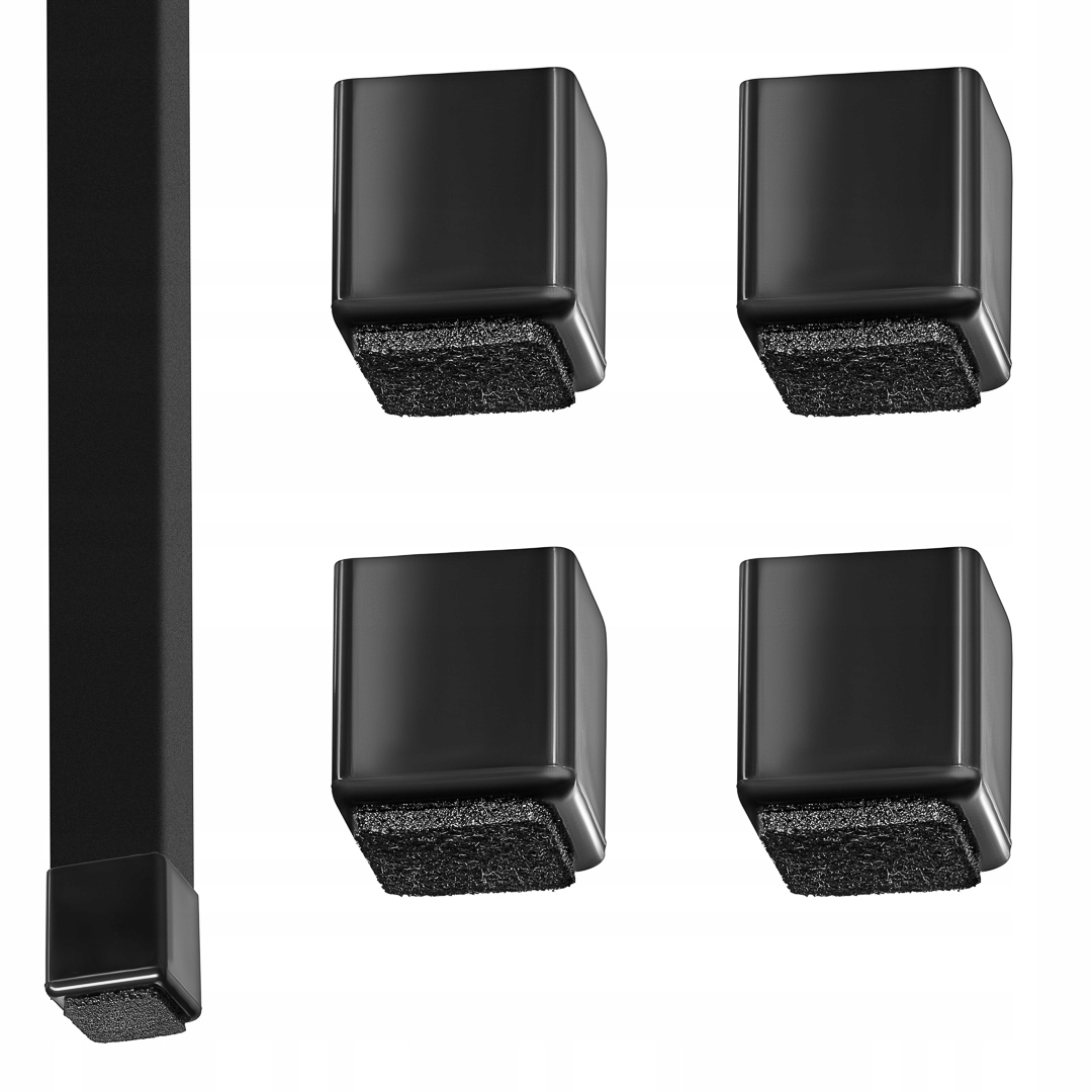 Kvadratinės PVC kėdžių kojų apsaugos, 70 × 70 mm, juodos, 4 vnt. – Kleeneco