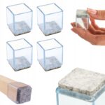 Kvadratiniai silikoniniai kėdžių kojų antgaliai su veltiniu 20 × 20 mm skaidrūs 4 vnt  SESIMO