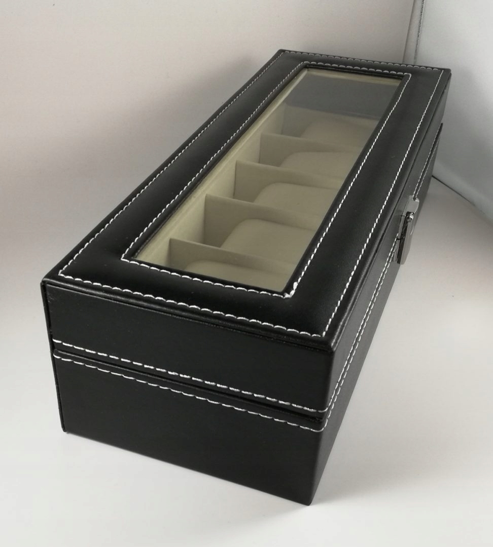Laikrodžių dėžutė 6 laikrodžiams su užraktu su vieta papuošalams juoda 30x112x81cm belsilt Laikrodžių dėžutė 6 laikrodžiams su užraktu su vieta papuošalams juoda 30x112x81cm
