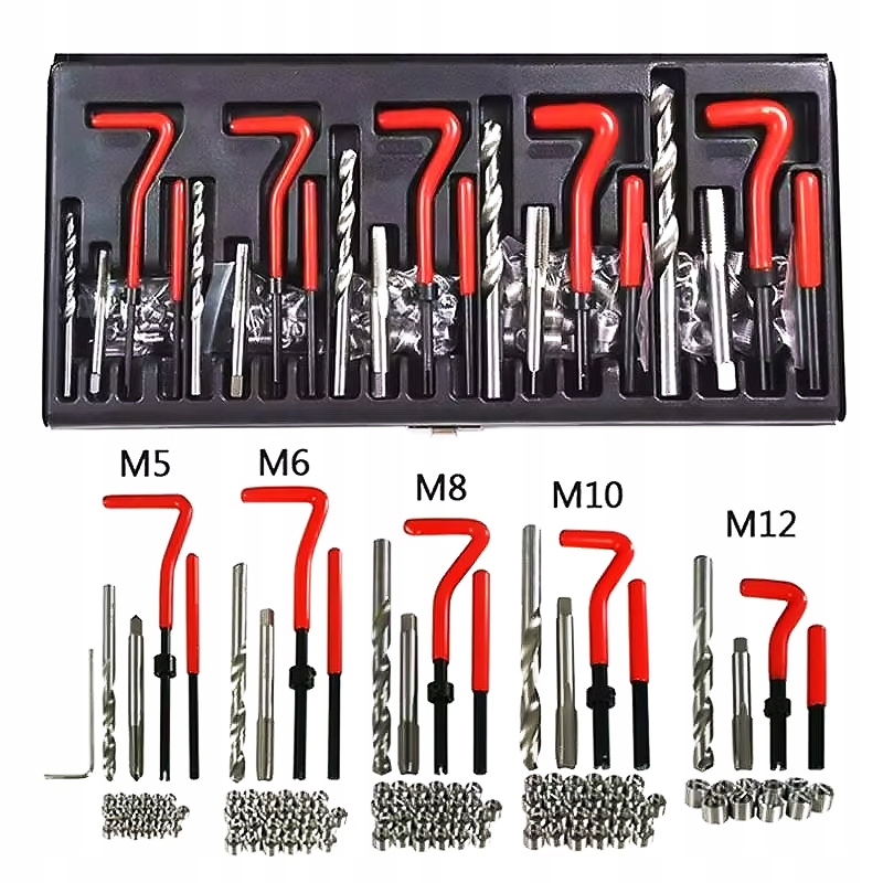 M5M12 sriegių remonto rinkinys su spiralinėmis įvorėmis 131 dalis belsilt M5M12 sriegių remonto rinkinys su spiralinėmis įvorėmis 131 dalis