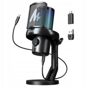 Maono DM40 Pro mikrofonas belaidis USB C AI RGB Gaming Vlogas PC PS juodas